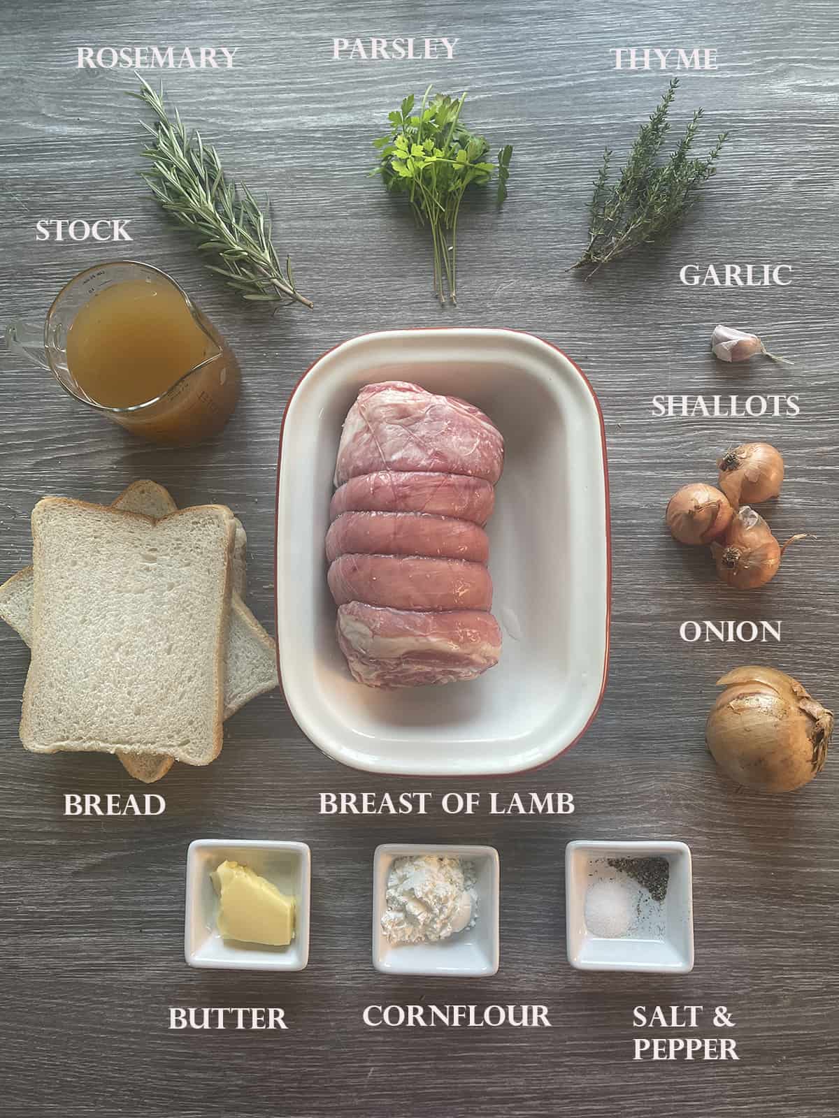 ingredients including lamb onions, stock and breadcrumbs.