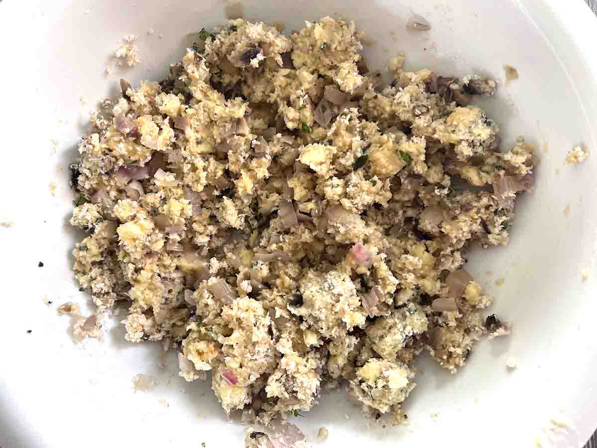 stuffing mixed together in a bowl.