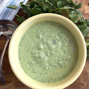 watercress sauce in a bowl.