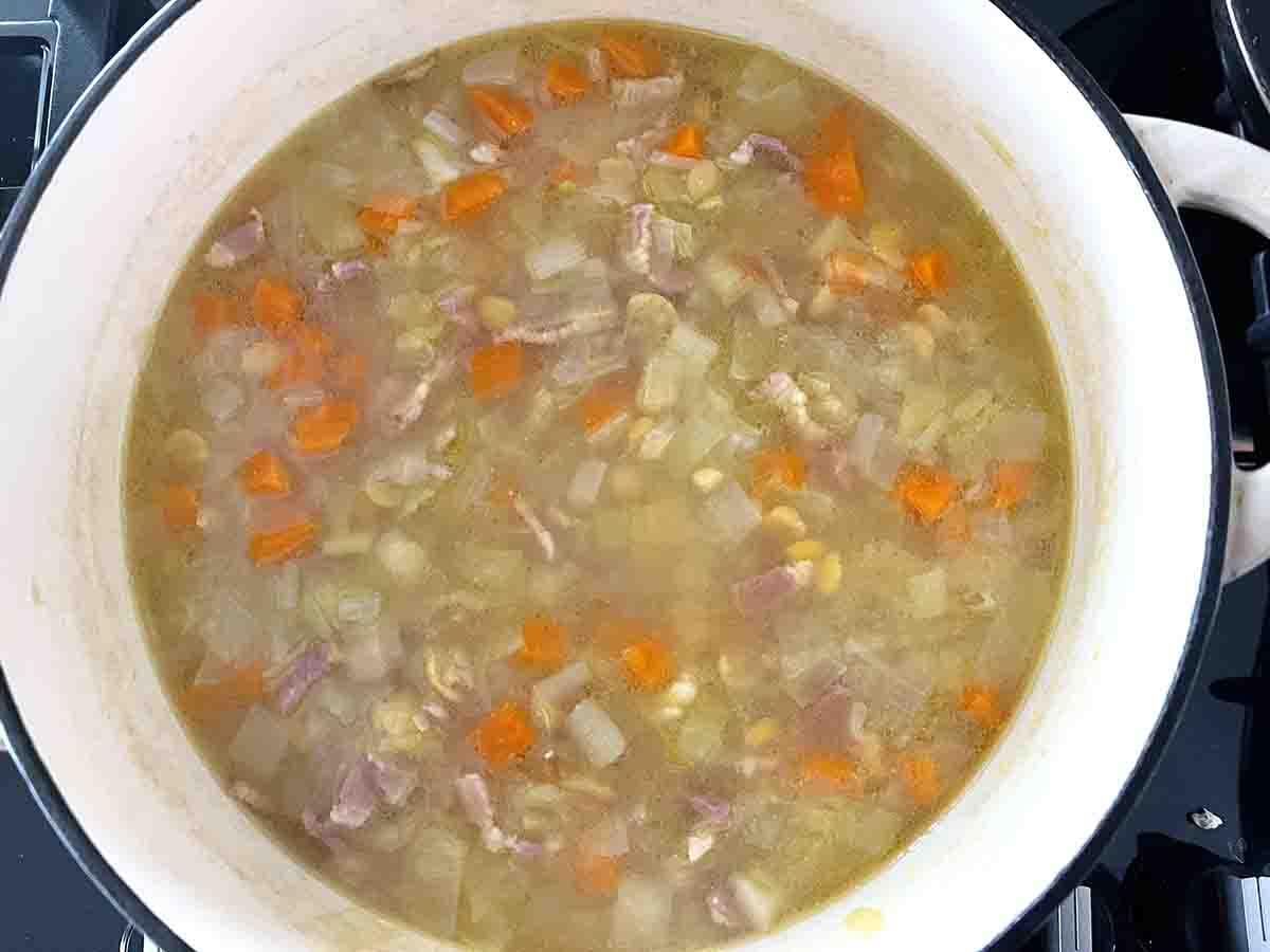 cooked soup, ready to be  pureed.