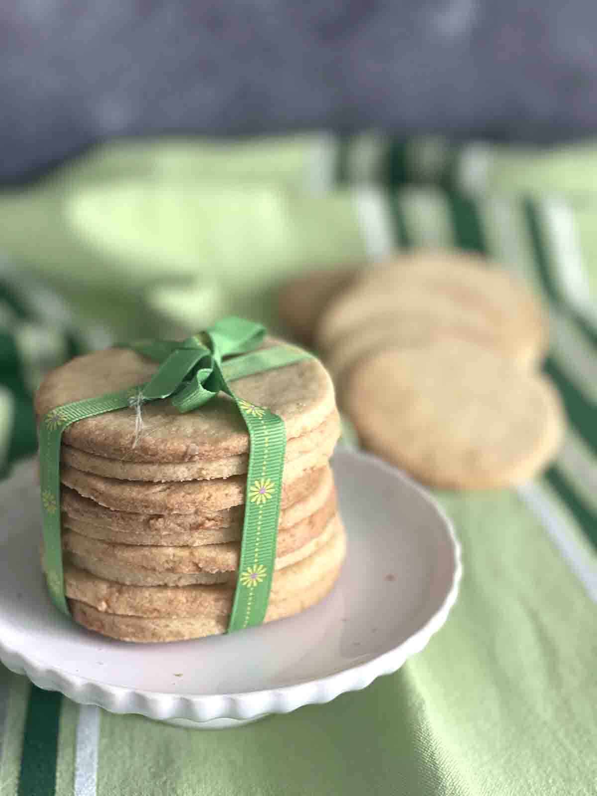 biscuits tied up with a green ribbon.