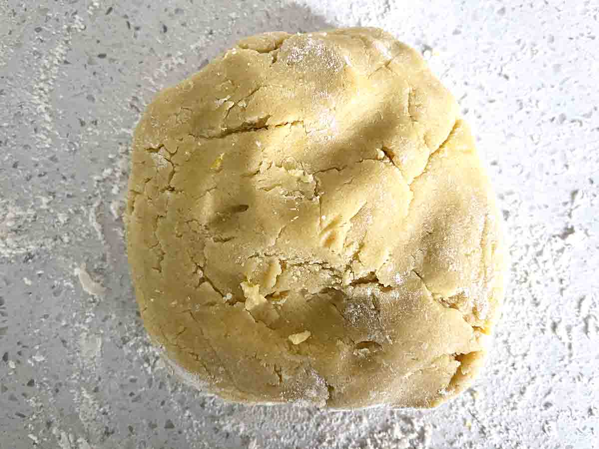 ball of dough on a floured board.