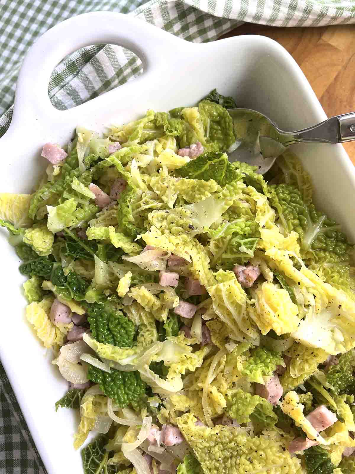 close up of cabbage in a dish.