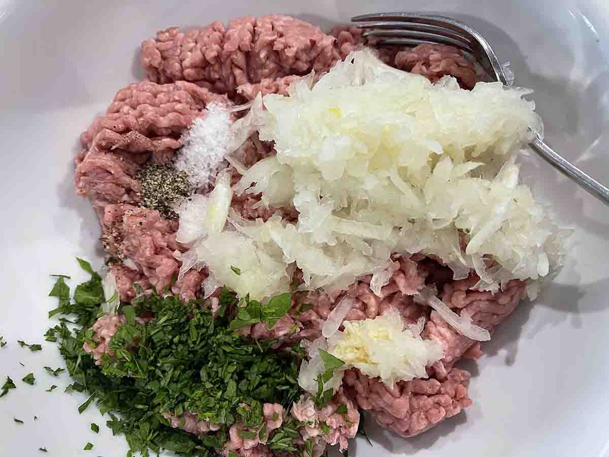 mince with onion, garlic, mint and seasoning added.