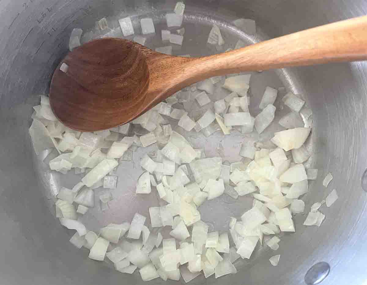 onion cooking in a saucepan.