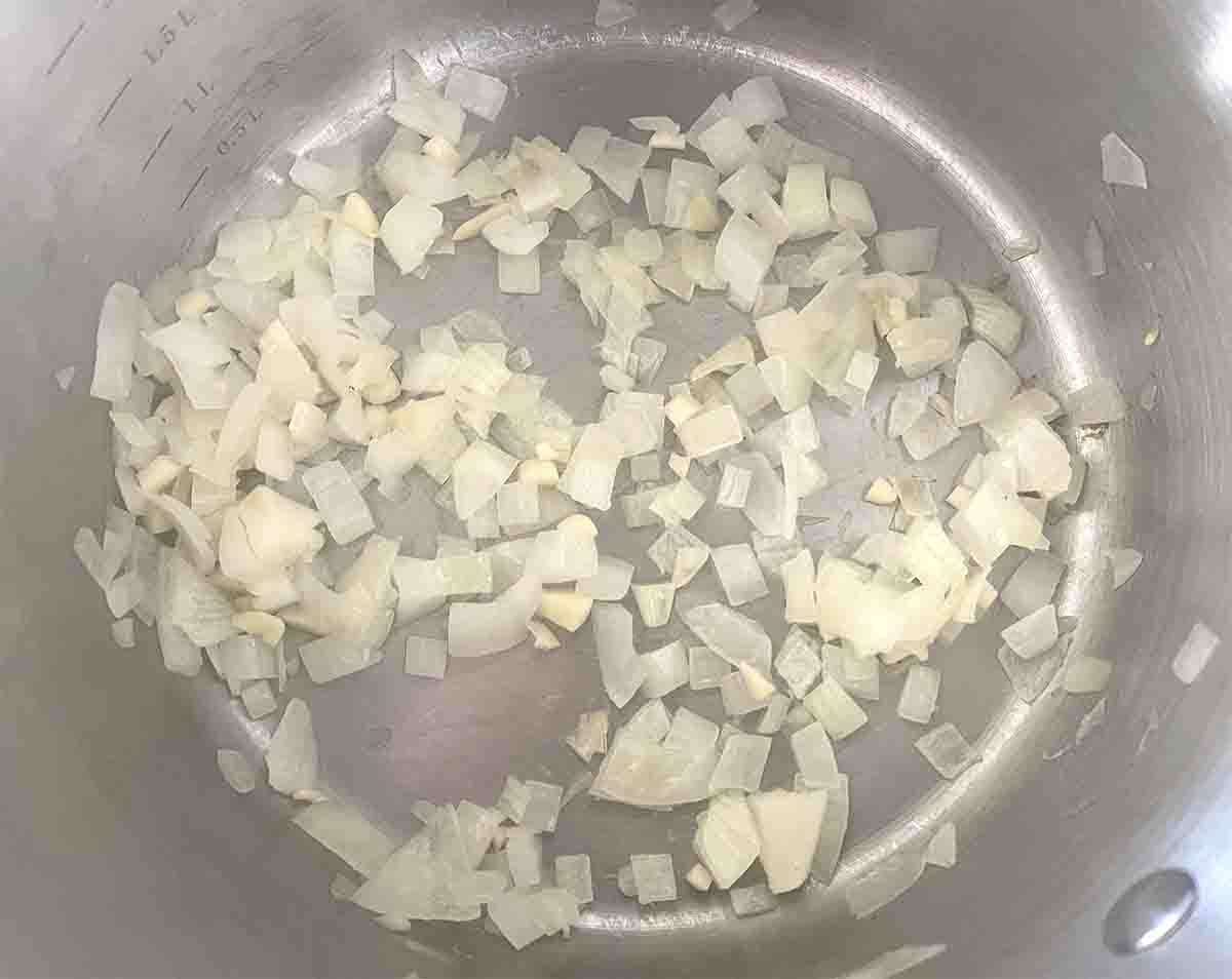 garlic cooking with the onion.