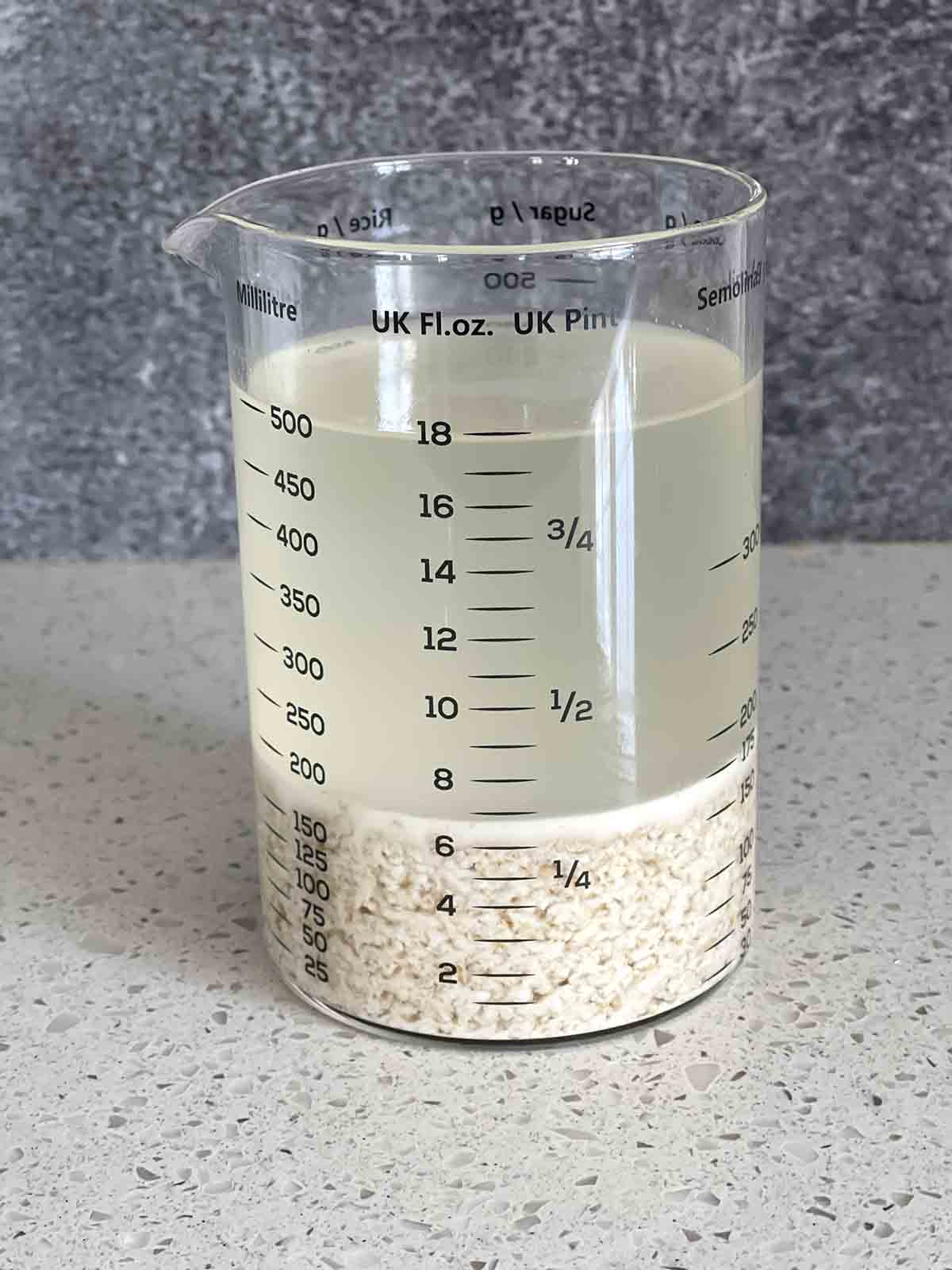oats and water in a measuring jug.