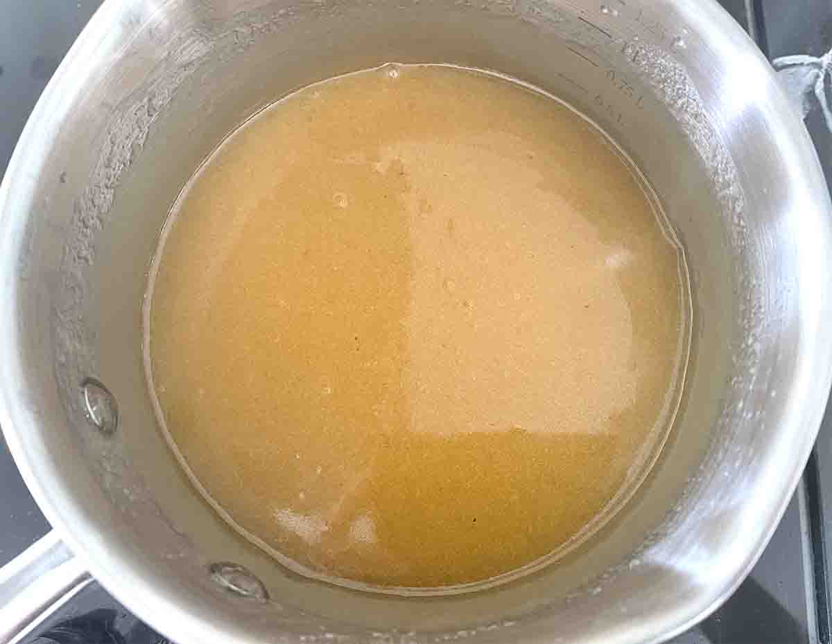 butterscotch mixture in a saucepan.
