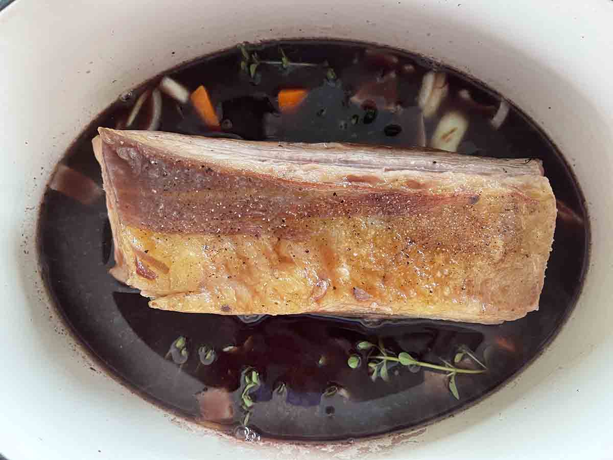 beef in red wine stock.
