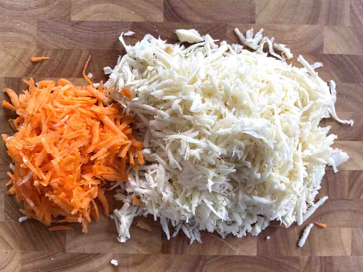 grated carrot and parsnips.