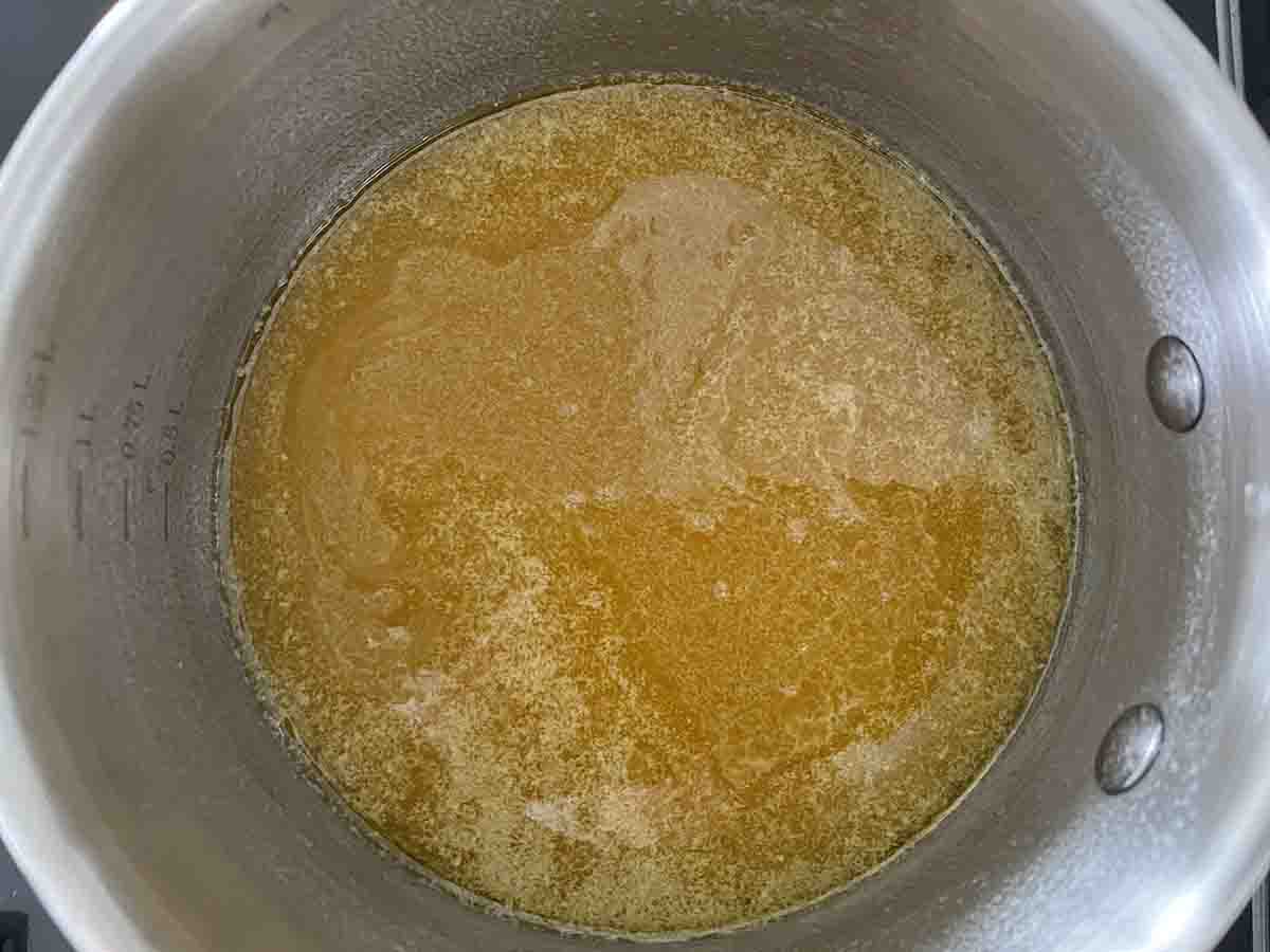 melted butter in a pan.