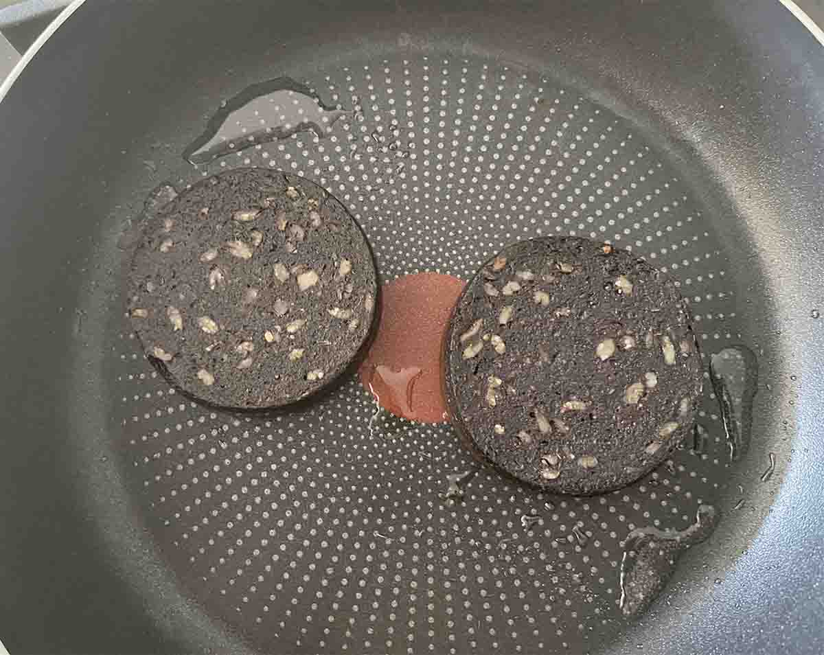 black pudding in a pan.