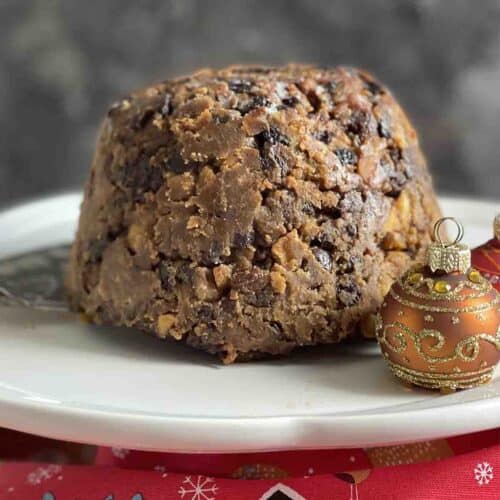 Slow cooker Christmas pudding on a plate.