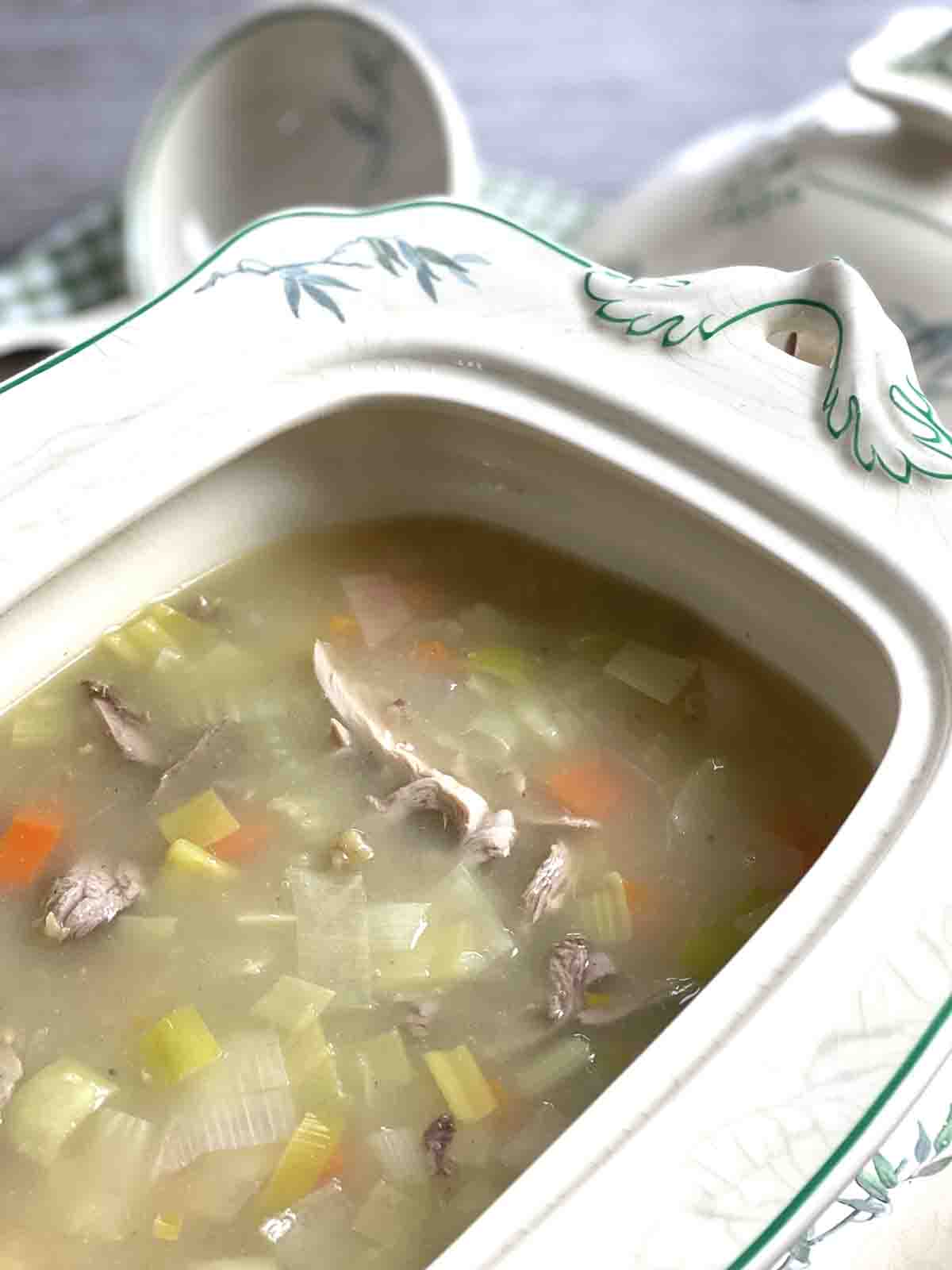 close up of pheasant soup.