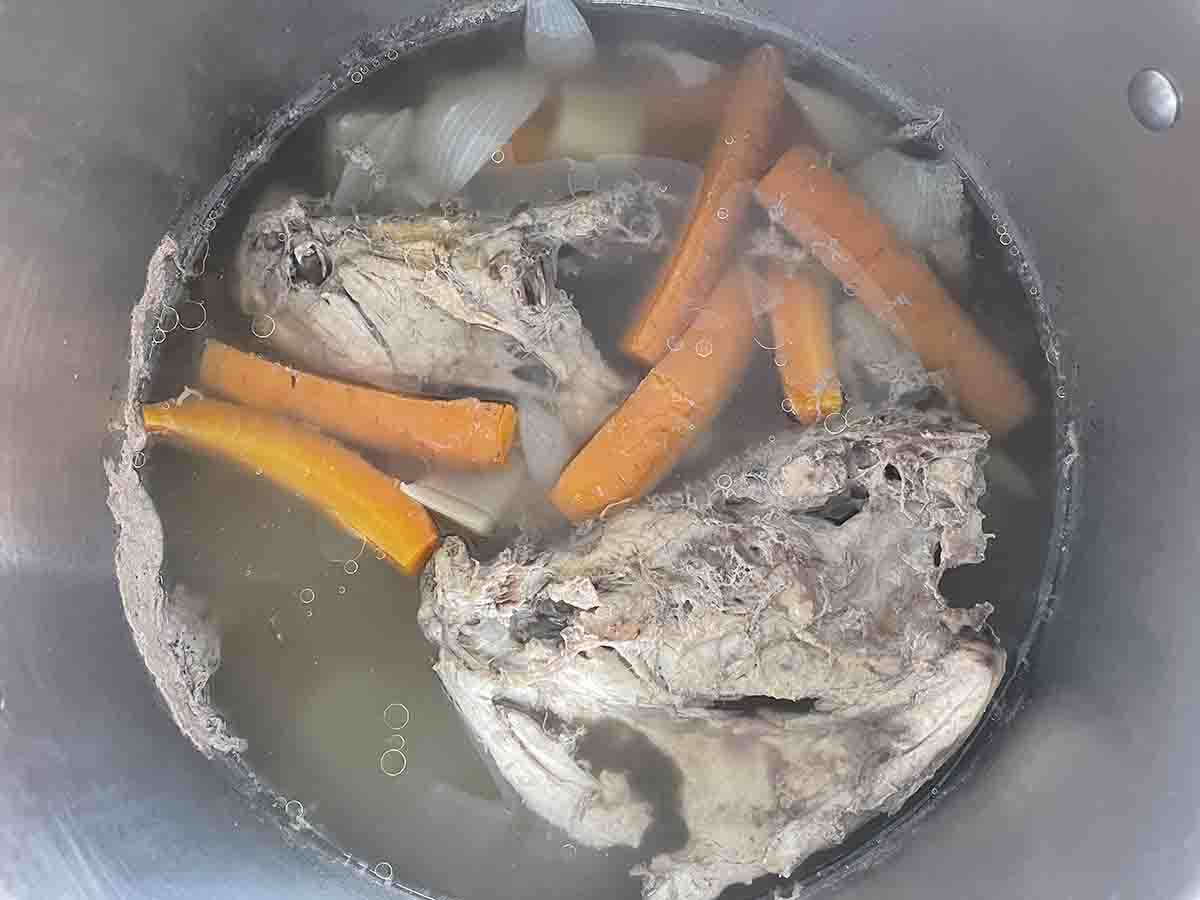 cooked stock in a pot.