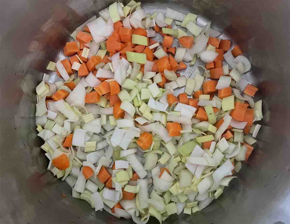 vegetables in saucepan.