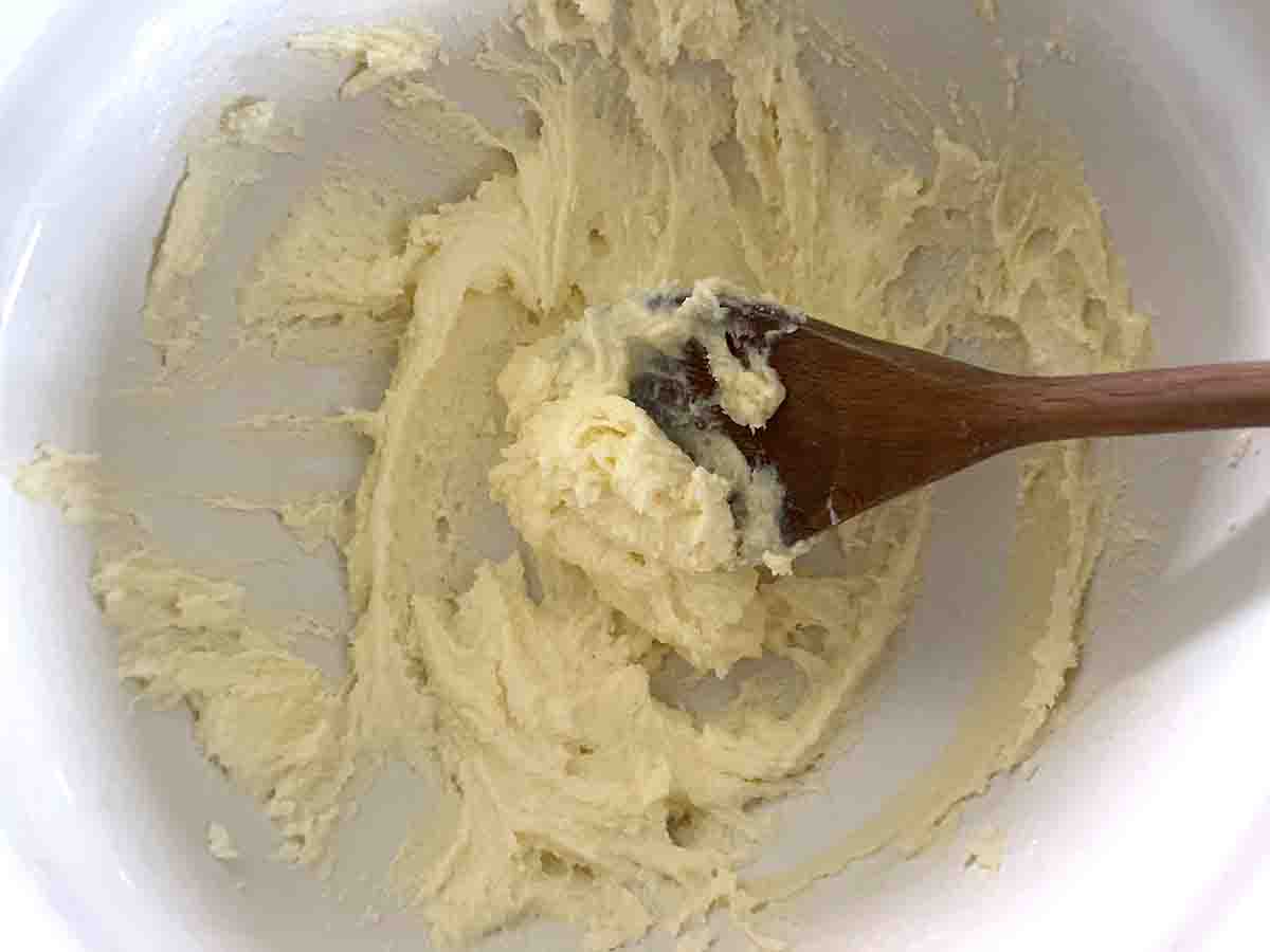 butter and sugar creamed in a bowl.