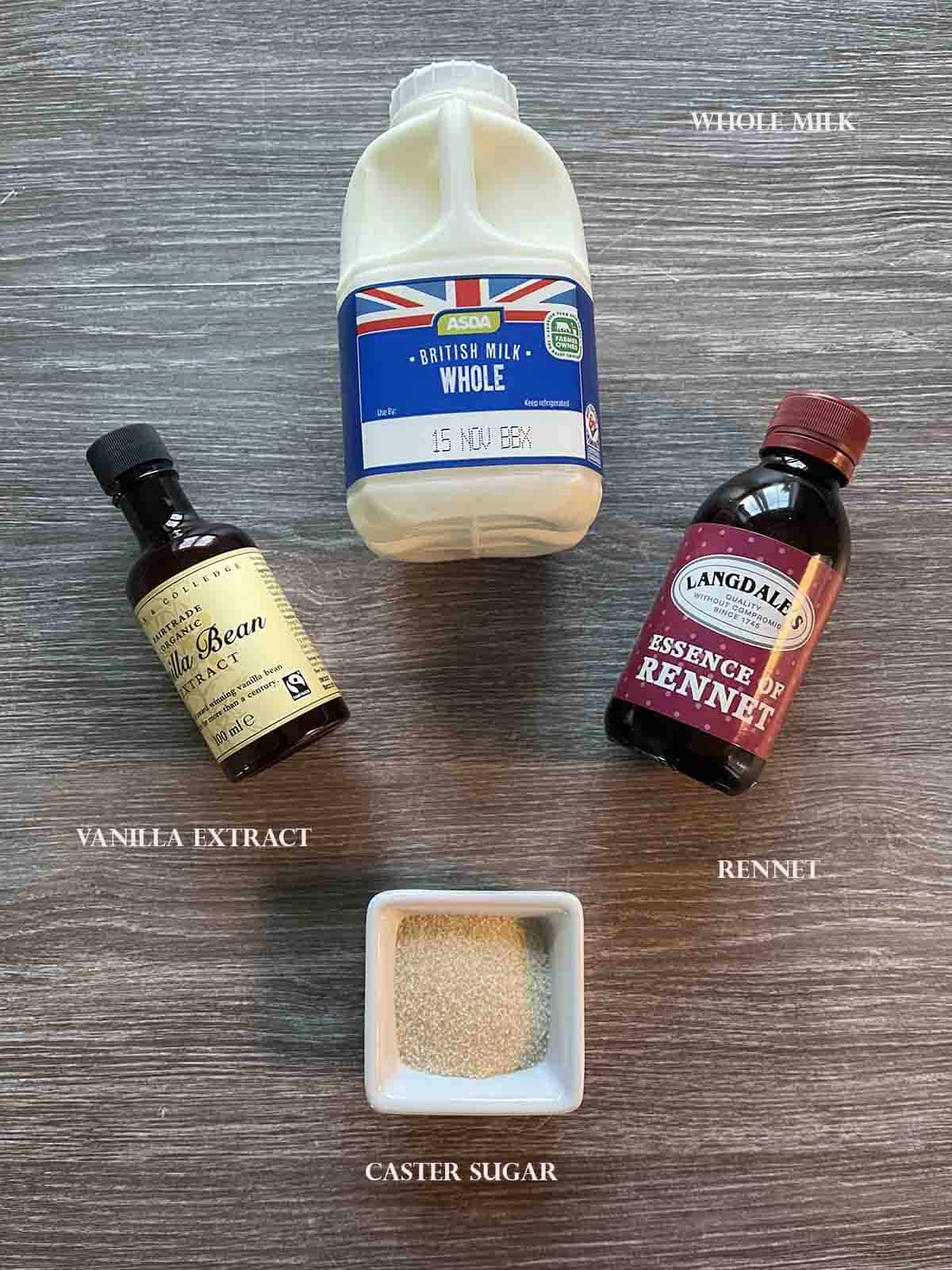 ingredients including milk and rennet.