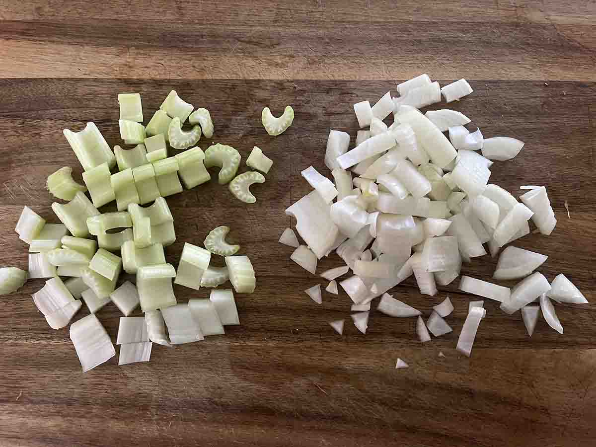 chopped onion and celery.