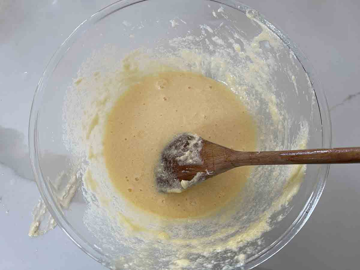 eggs beaten into mixture.
