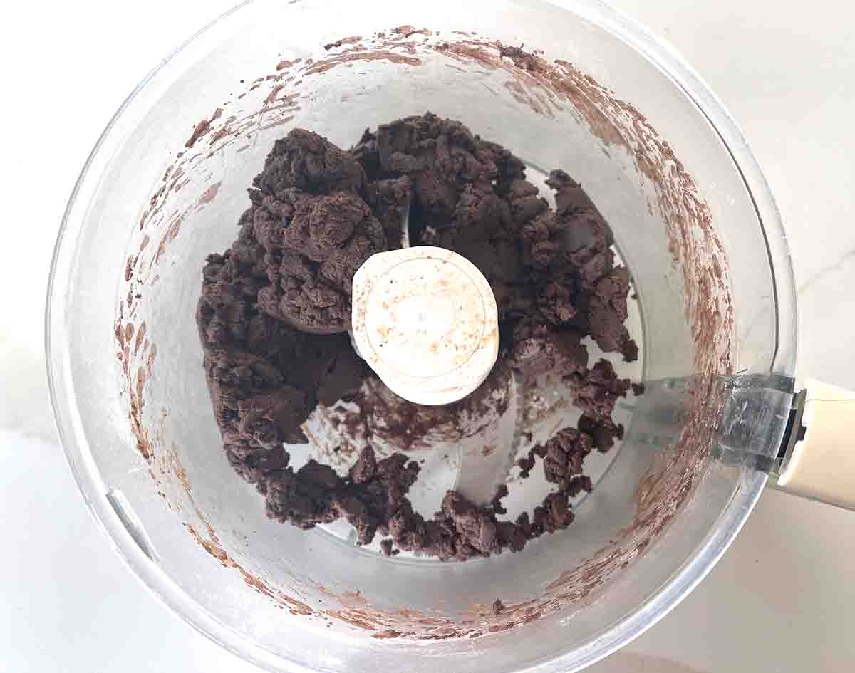 chocolate pastry in a food processor.