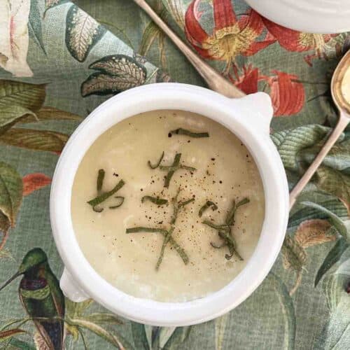 CELERIAC AND APPLE SOUP in a bowl.