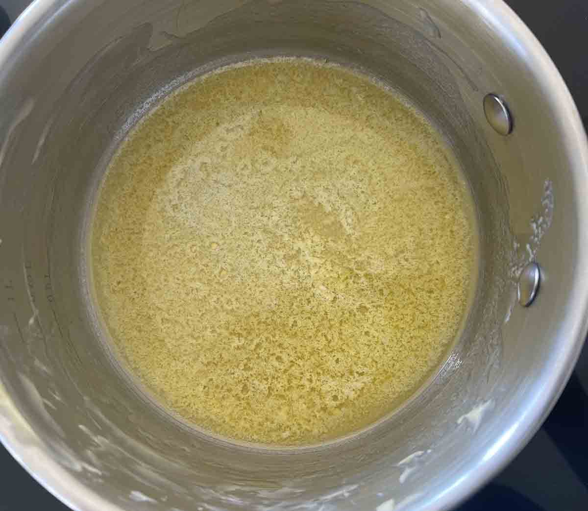butter melted in a pan.